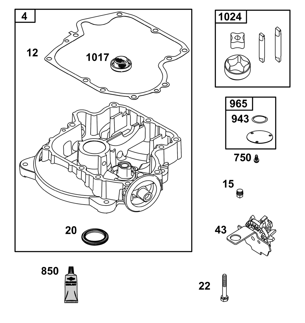 Crankcase Cover/Sump Group Diagram and Parts List for 31R577-0038-B5 200000 - 399999 Briggs and Stratton Engine